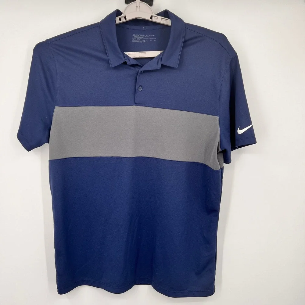Nike Golf Mens Dri-FIT Polo Shirt XL Navy Blue Grey Colorblock Short Sleeve 1519